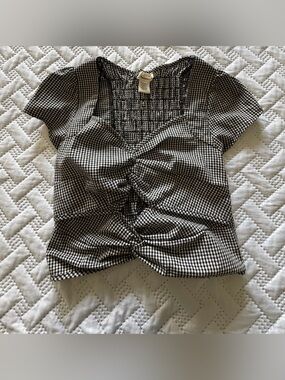 URBAN Romantics Black & White Gingham Ruched Crop Top